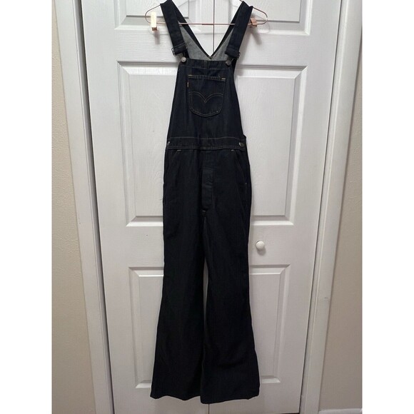 vintage flared levis orange tab dark wash womens overalls - Picture 13 of 14